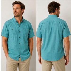 G.H. Bass & Co. Button Down Shirt Mens 2XLT Teal Short Sleeve Textured Cotton